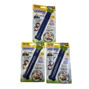 3 pack, Chewbrush Large Self-Brushing Dog Toothbrush Blue Green Triple Action